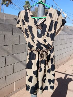 Macy's Beige and Black Animal Print Wrap Dress